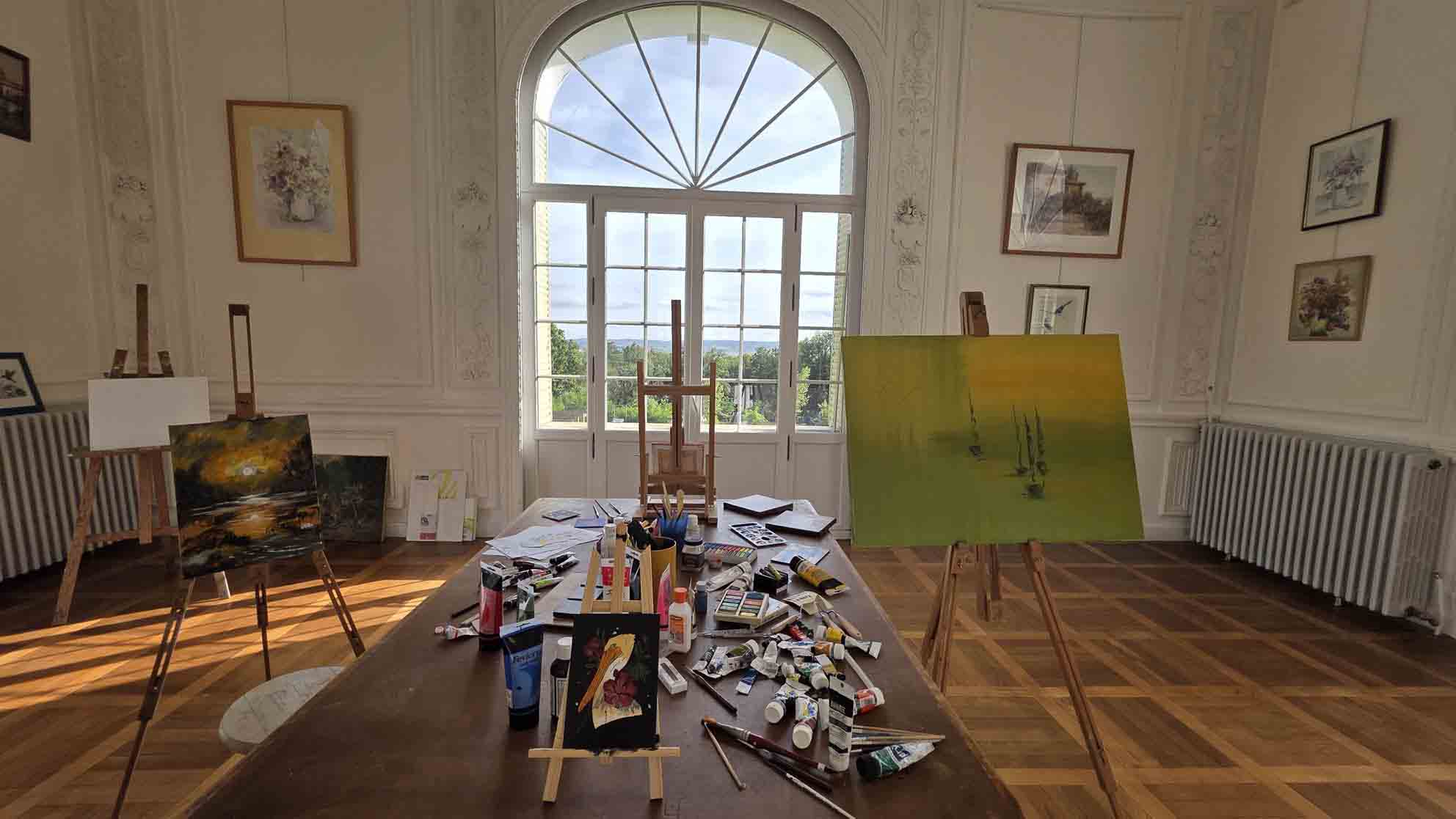 Bright painting studio at Château de Pourpry (near Toulouse, South‑West France)